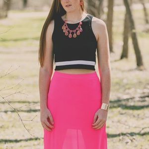 LUSH Black Stripe Zipper Back Crop Top